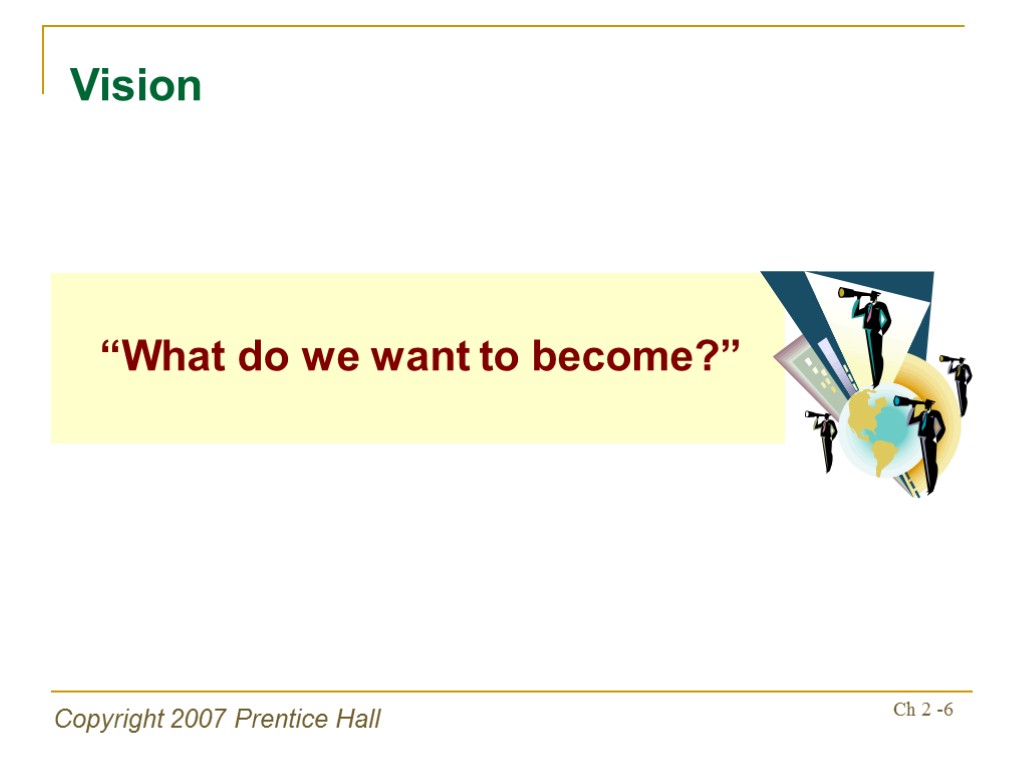 Copyright 2007 Prentice Hall Ch 2 -6 “What do we want to become?” Vision